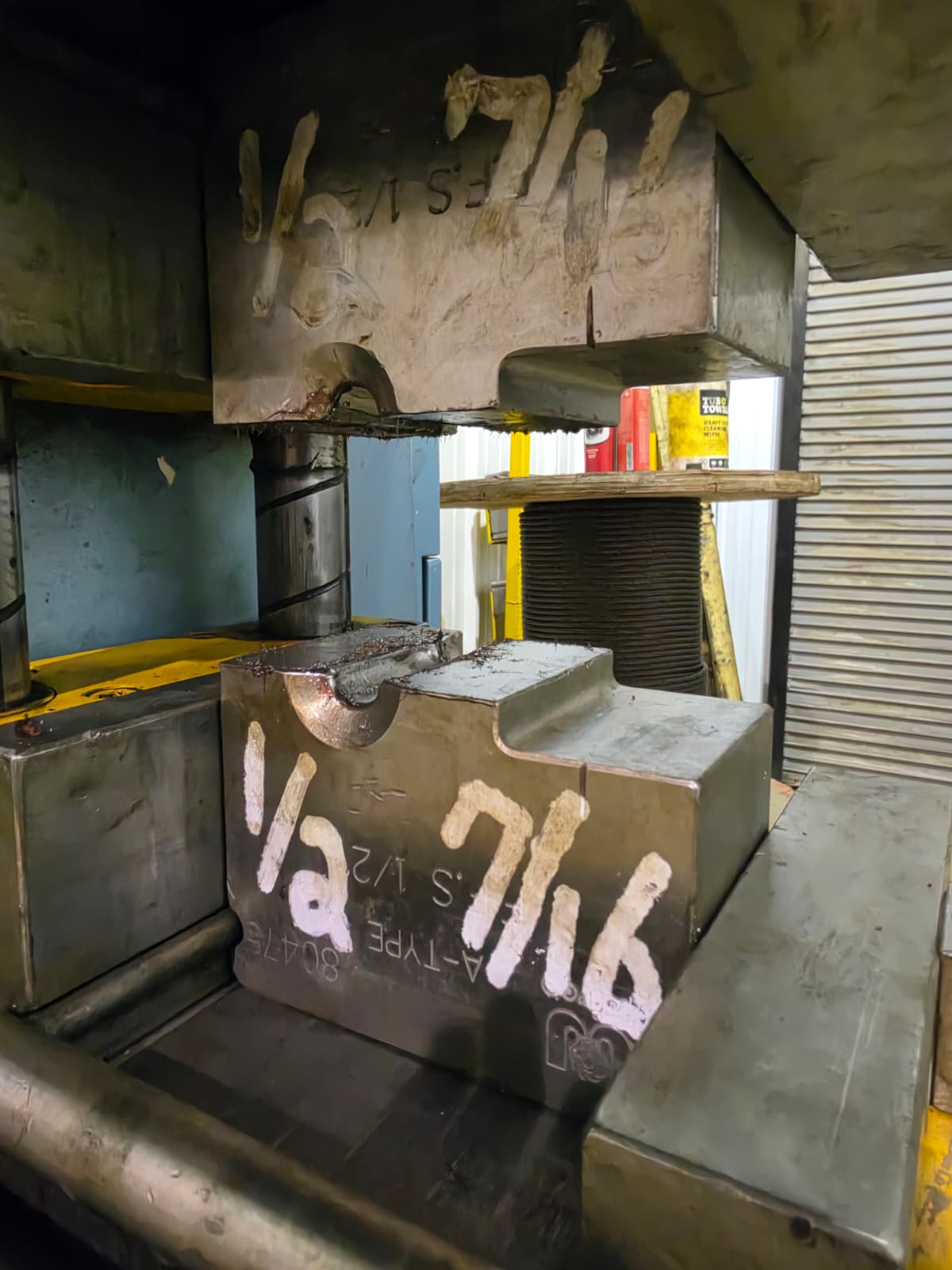 Swage die installed in the hydraulic press